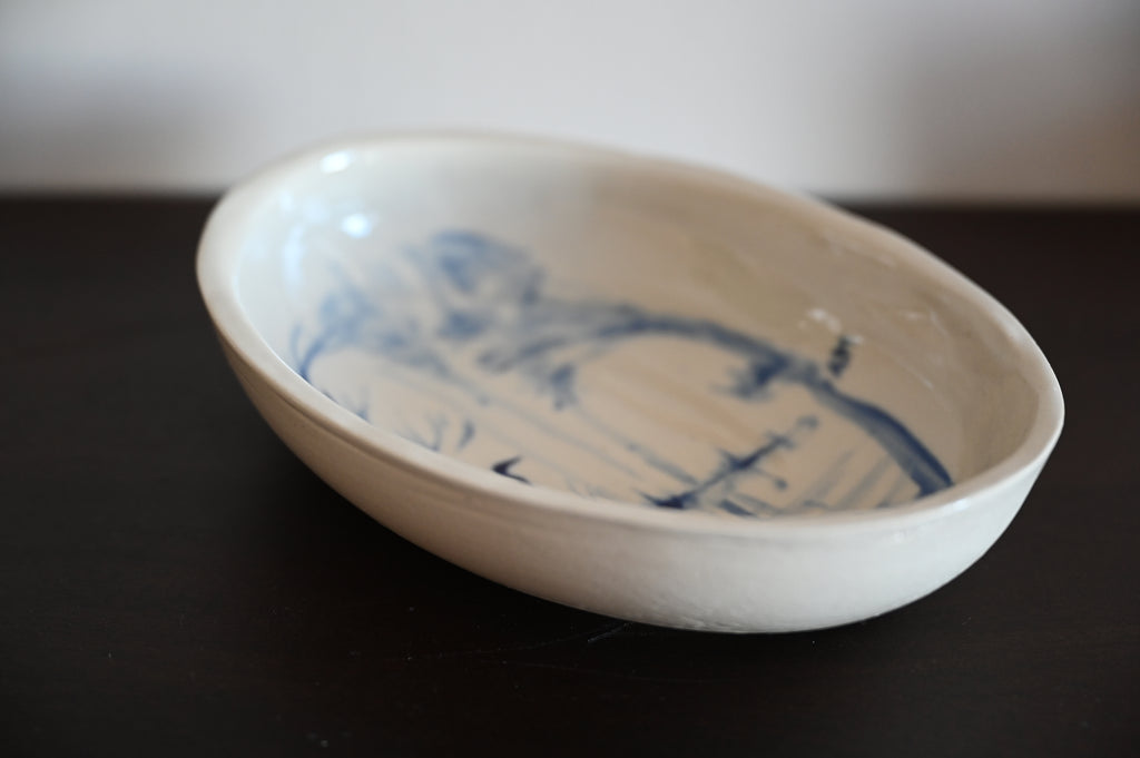 Ovale schaal met reiger