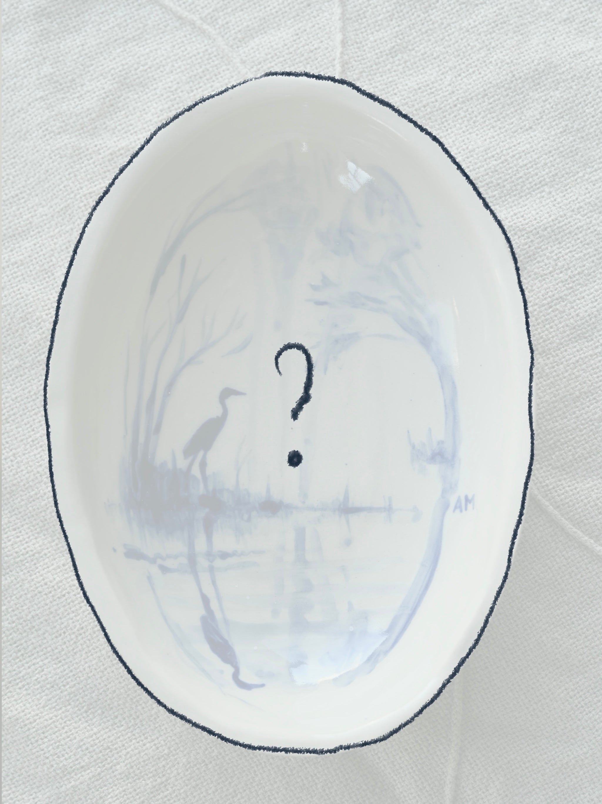 Kleifunding: Ovale schaal met dier en landschap