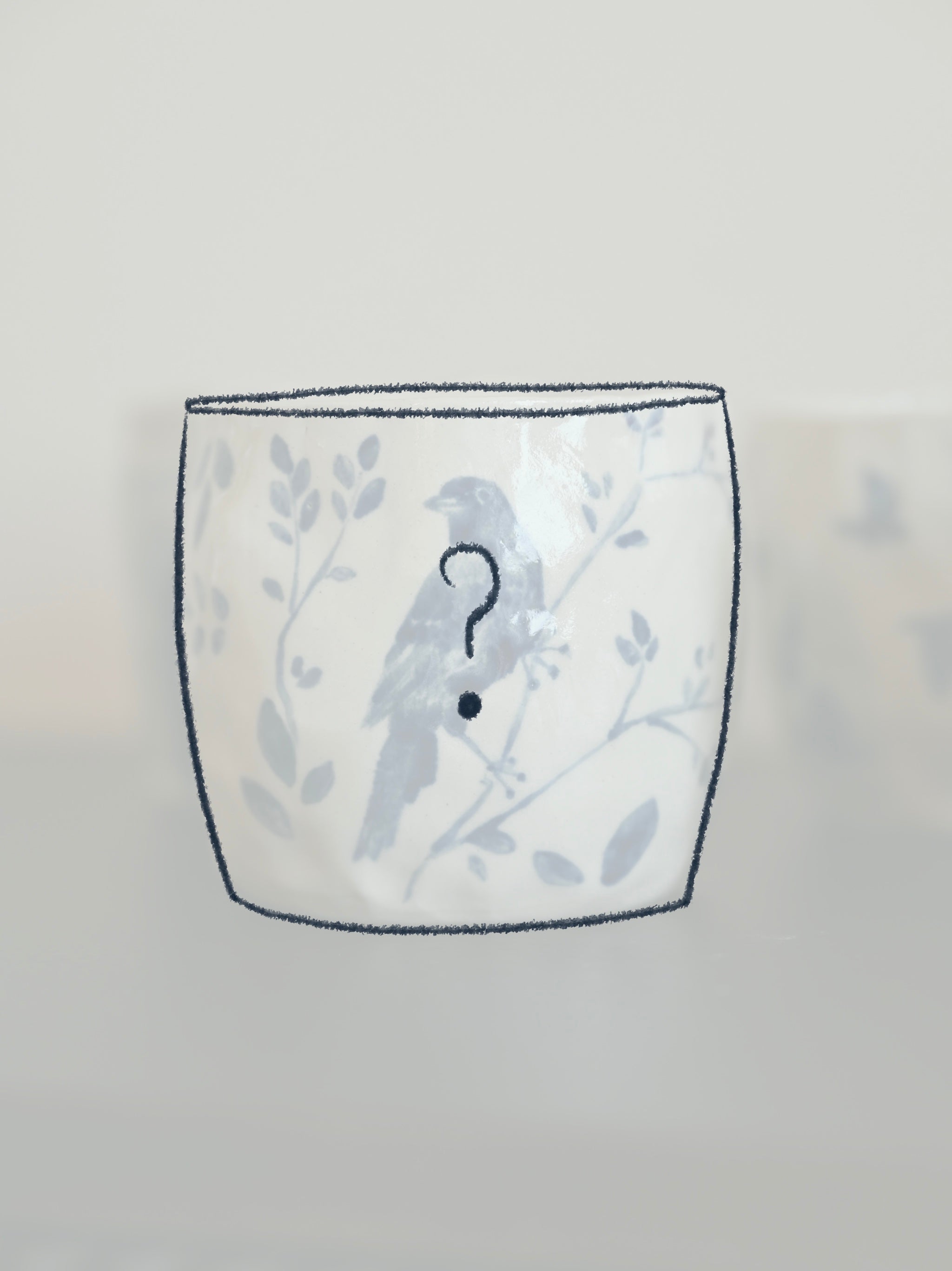 Kleifunding: Handgeknepen mok met vogel